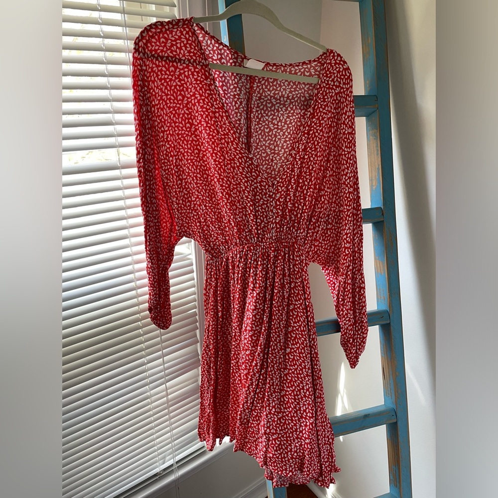 Red and white dotted flowy mini dress!